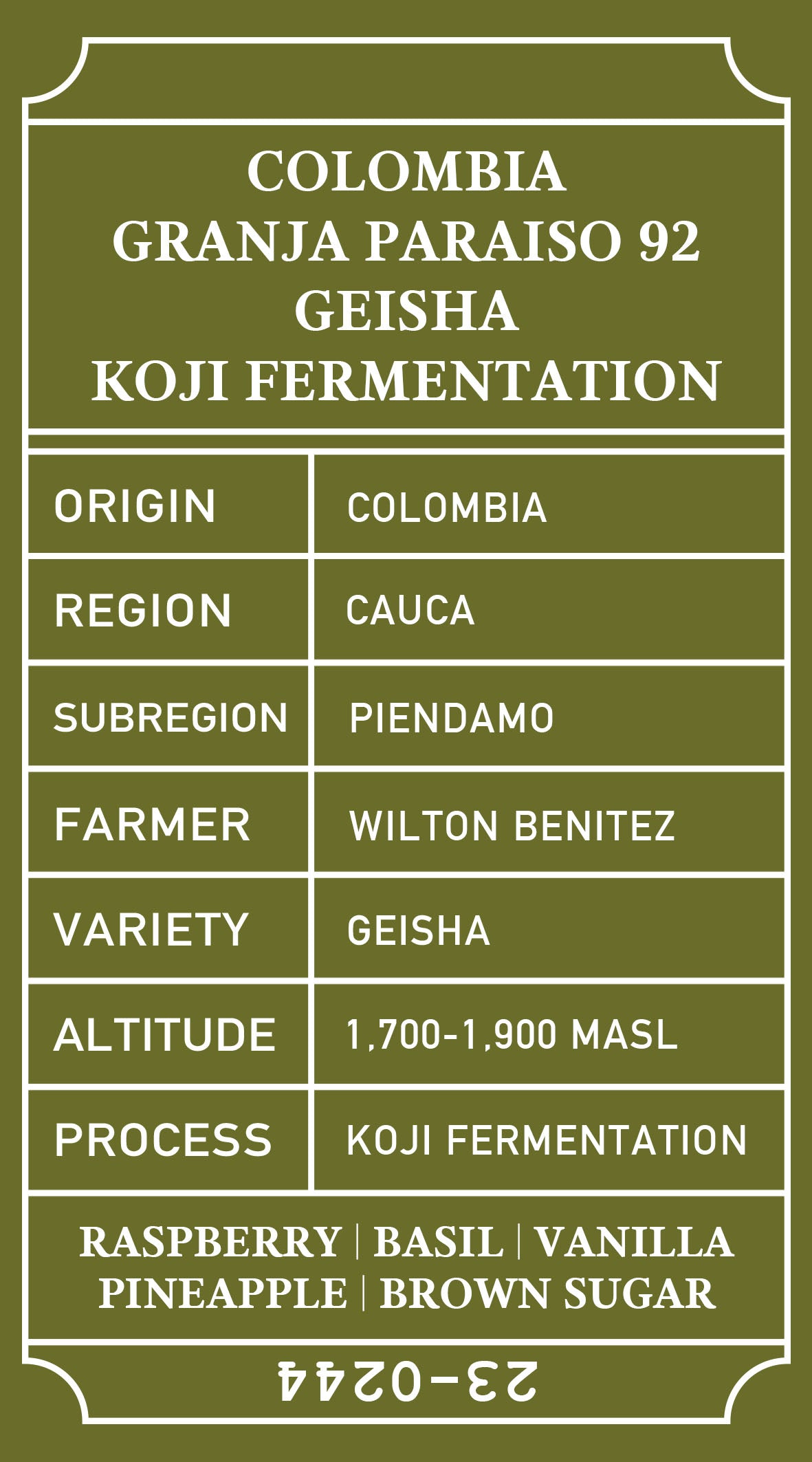 coffee bean Colombia Granja Paraiso 92 Geisha Koji Fermentation