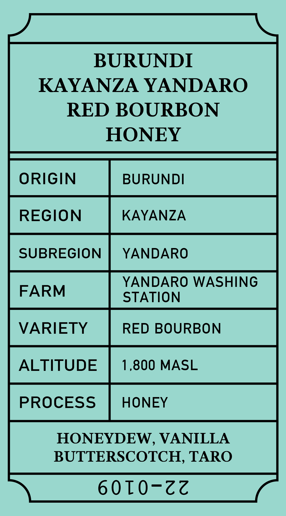 Burundi Kayanza Yandaro Red Bourbon Honey