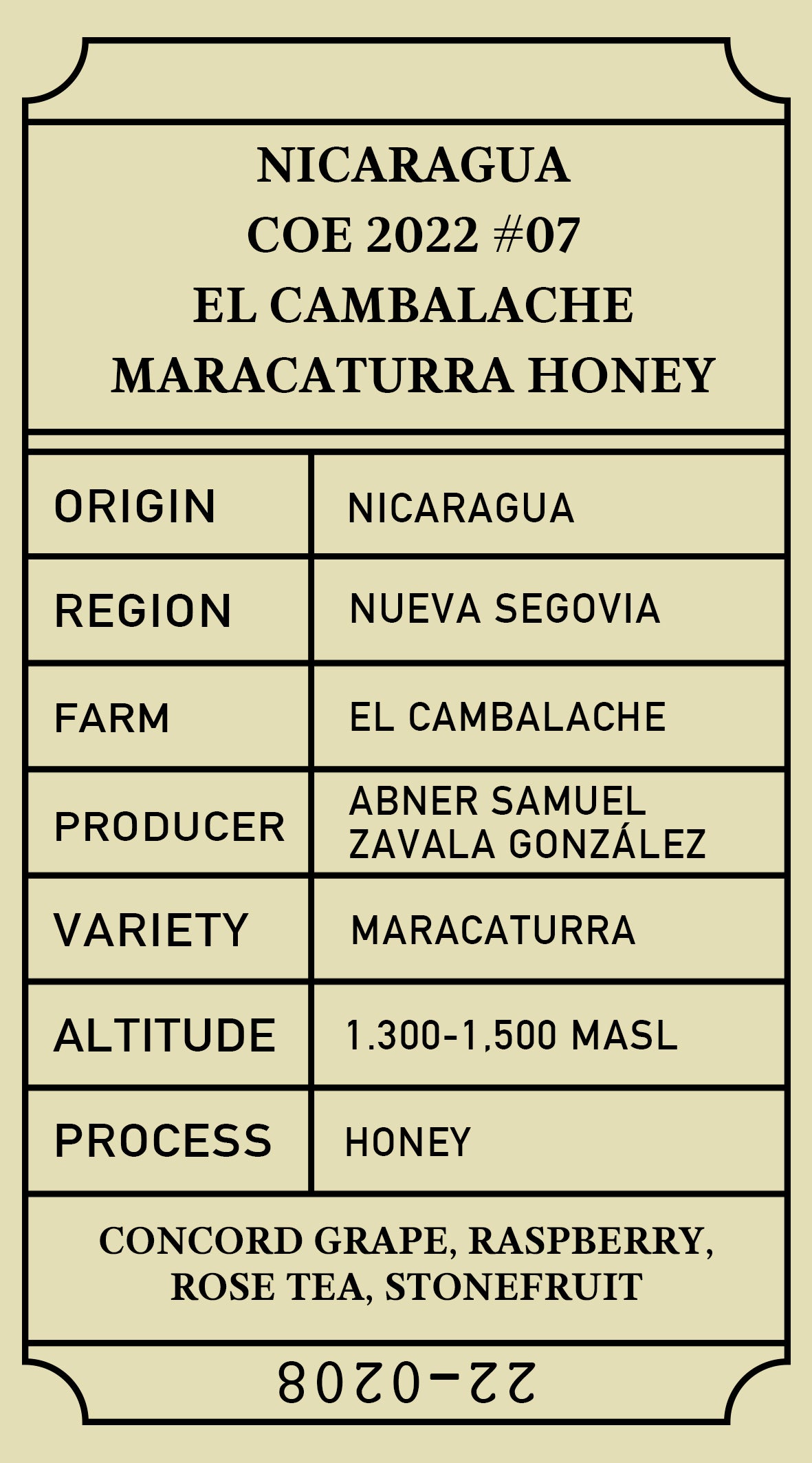 Nicaragua COE 2022 #7 - El Cambalache Maracaturra Honey