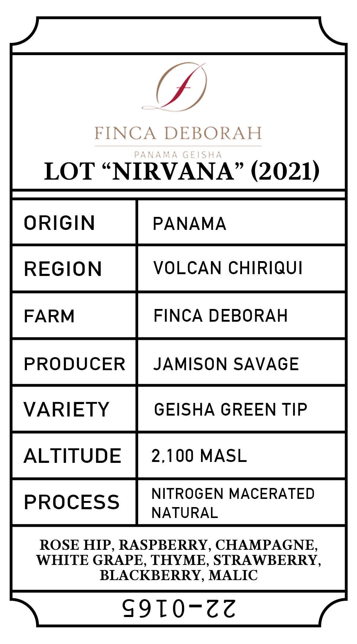 ปานามา Finca Deborah Lot NIRVANA (ครอบตัดปี 2021)