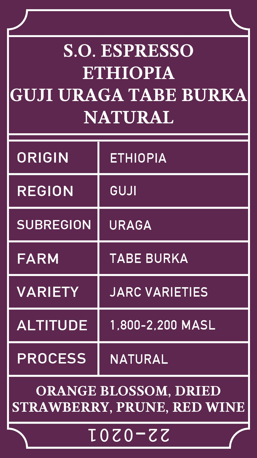 SOE Ethiopia Tabe Burka G1 Natural Q4/2022