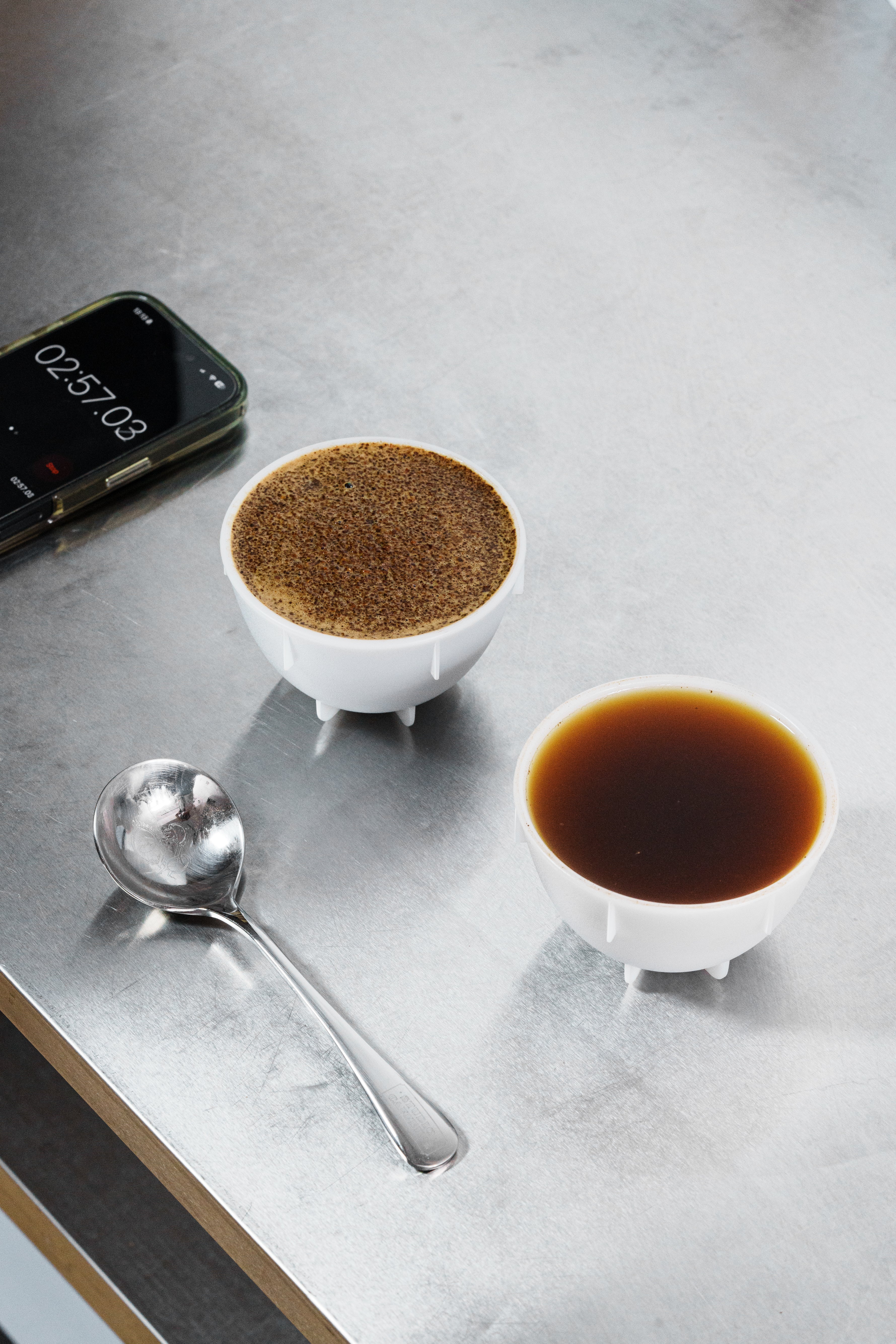 Professional coffee cupping session for quality evaluation of single-origin filter coffee