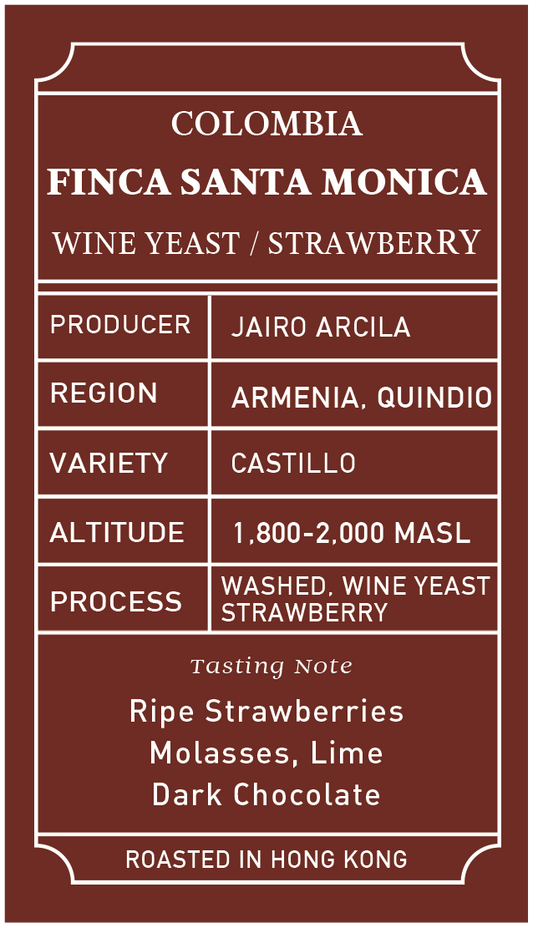 Colombia Finca Santa Monica Castillo Washed + Wine Yeast & Straberry