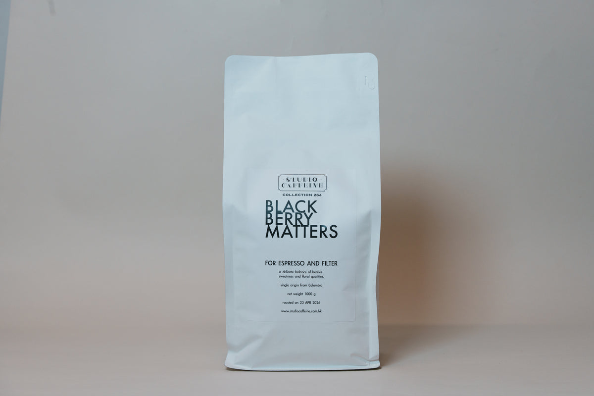 1kg bag of Studio Caffeine co fermented blend Black Berry Matters whole beans for filter coffee and espresso
