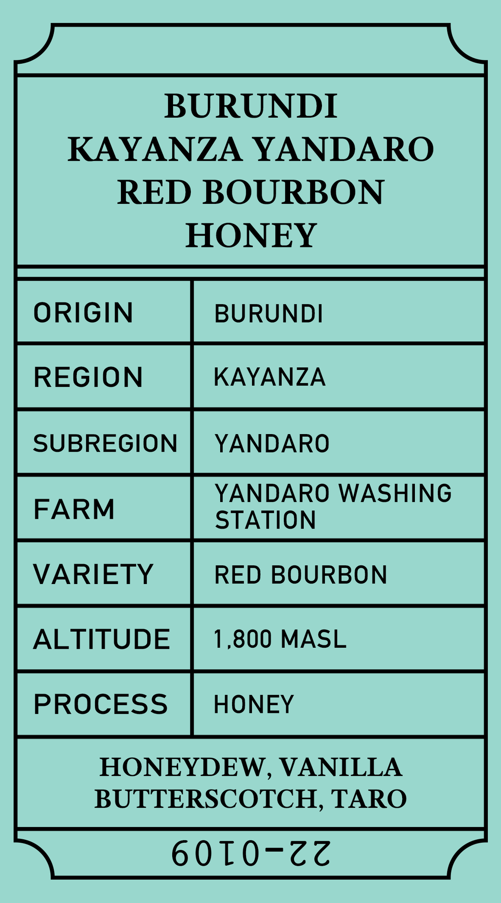 Burundi Kayanza Yandaro Red Bourbon Honey