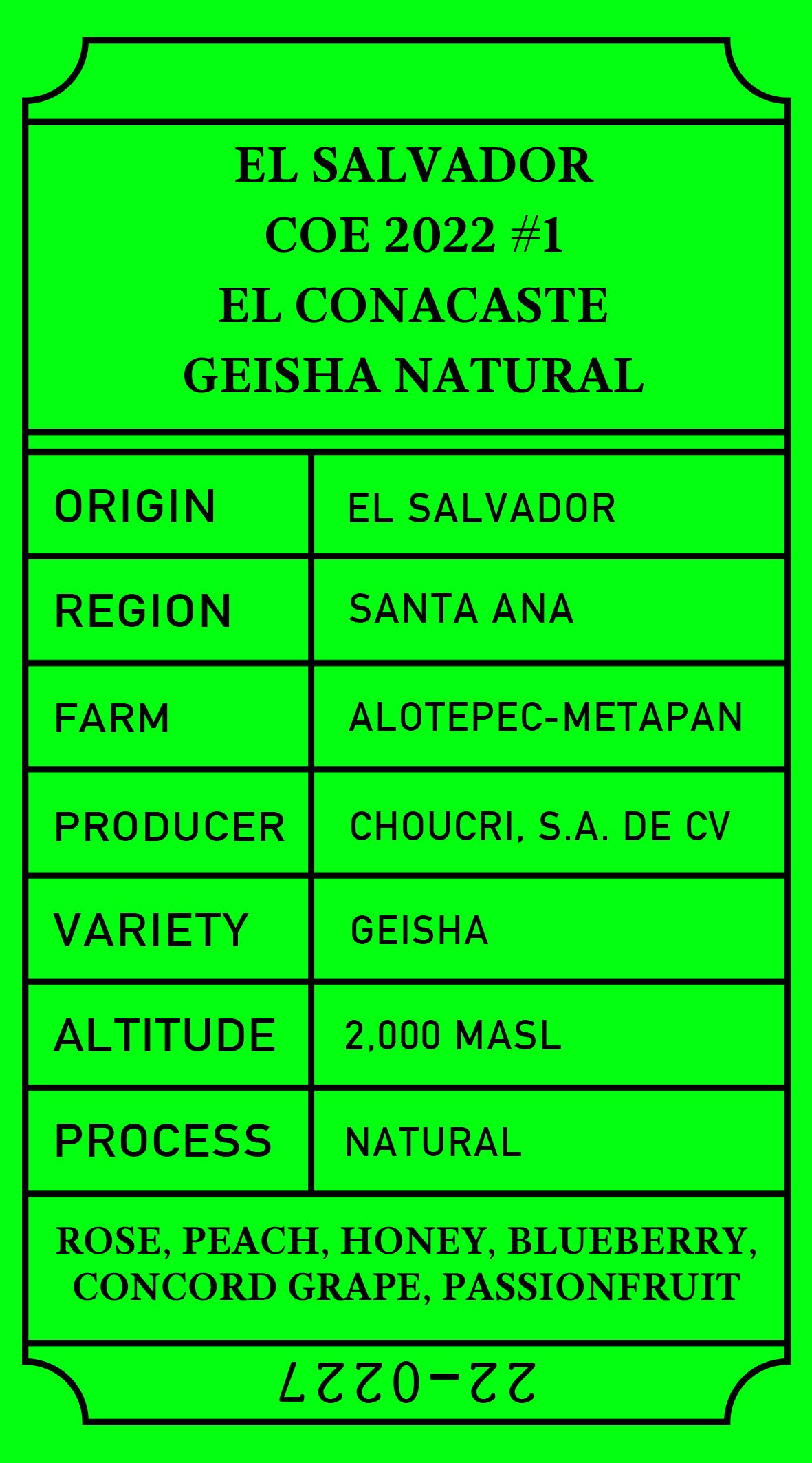 coffee bean El Salvador 2022 COE#1 El Conacaste Geisha Natural