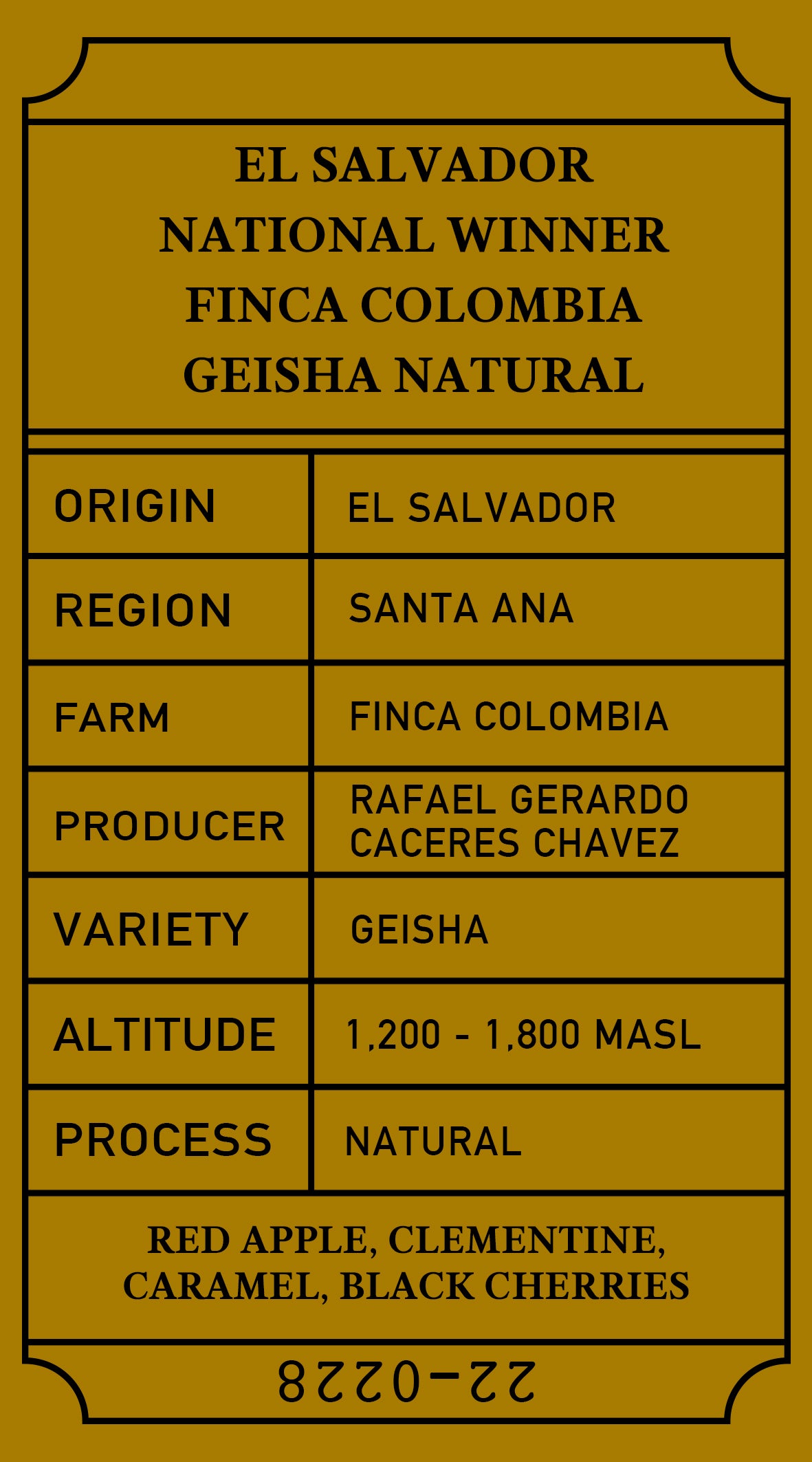 coffee bean El Salvador 2022 National Winner La Colombia Geisha Natural