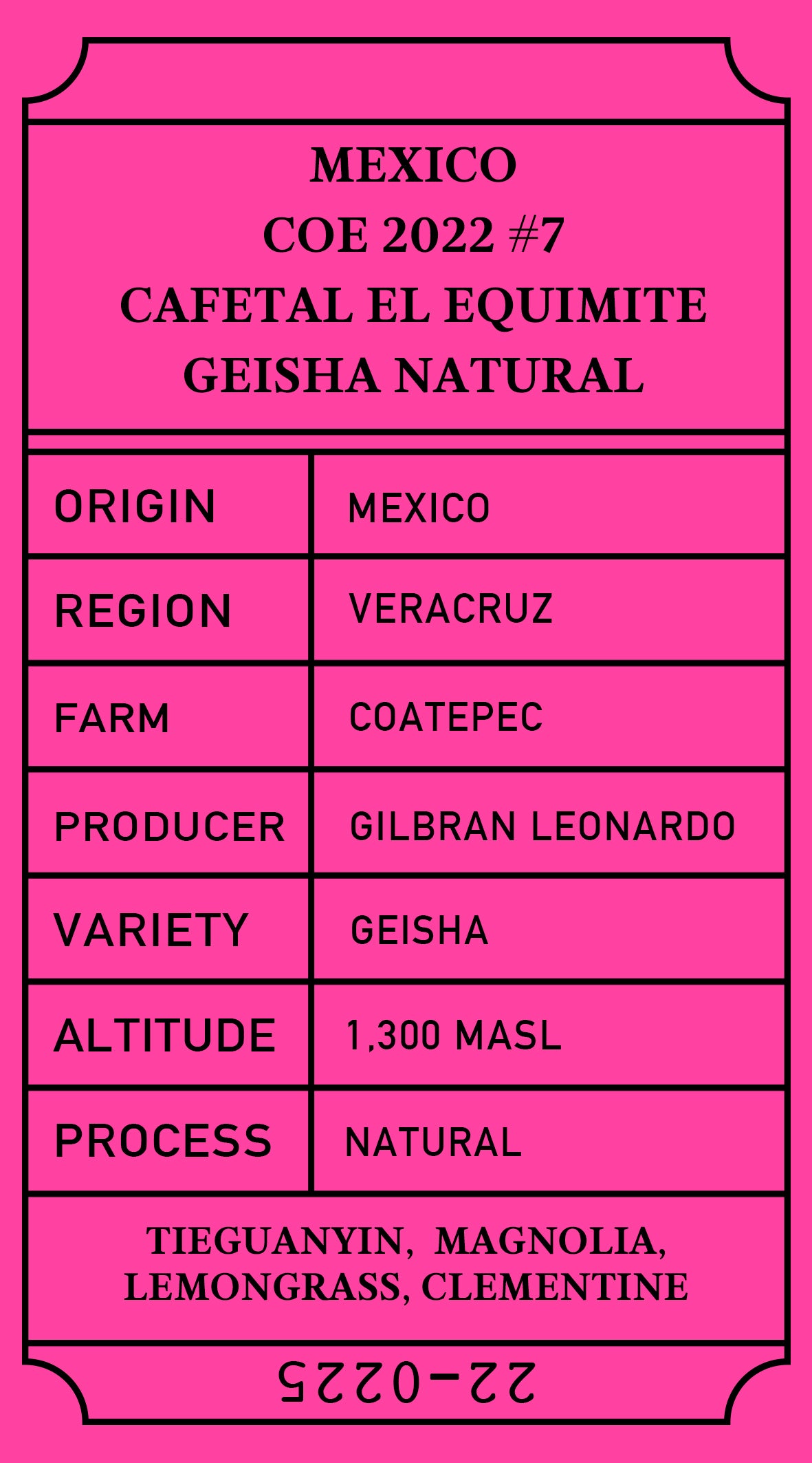 coffee bean Mexico COE #7 Cafetal el Equimite Geisha Natural