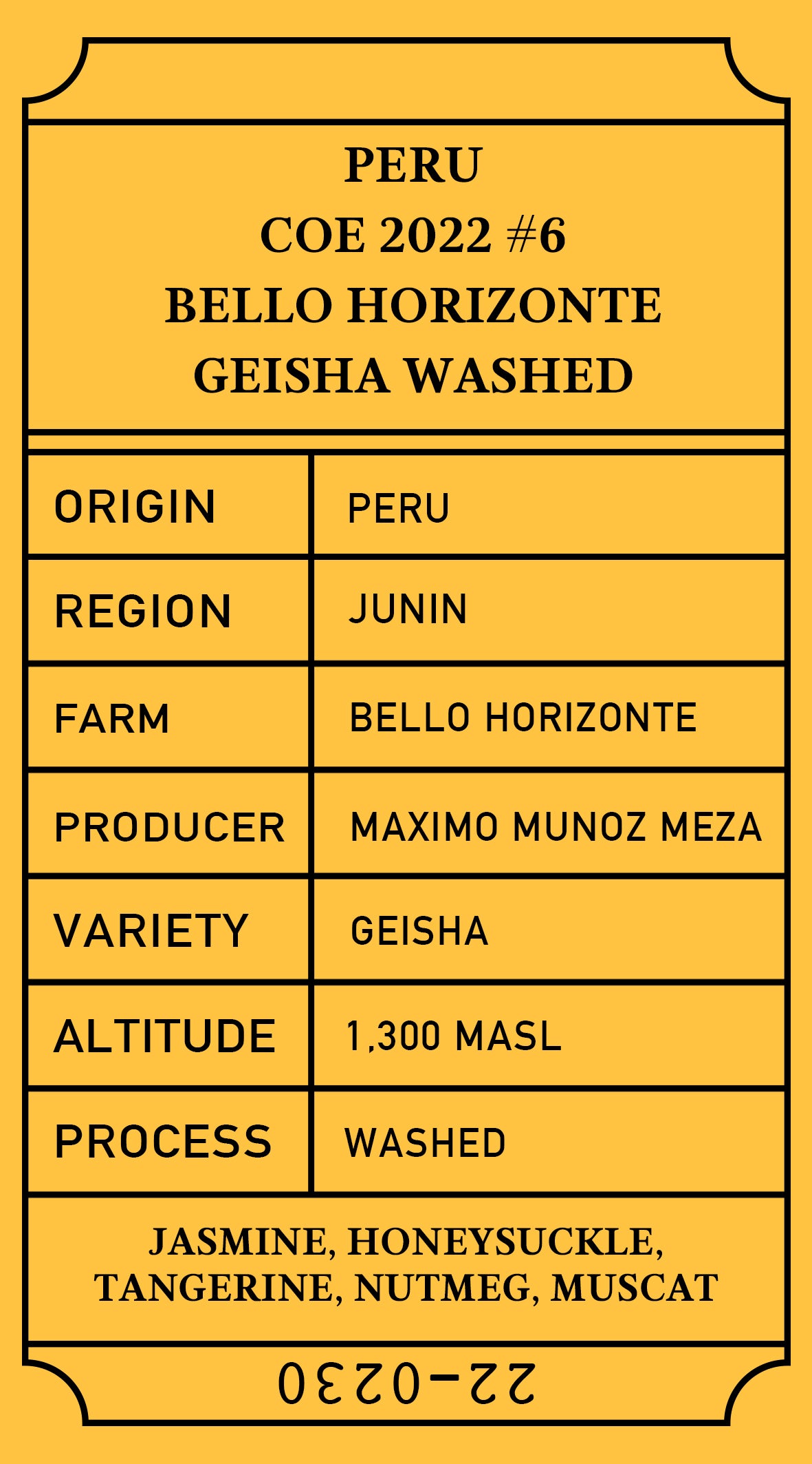 coffee bean Peru COE #6 Bello Horizonte Geisha Washed