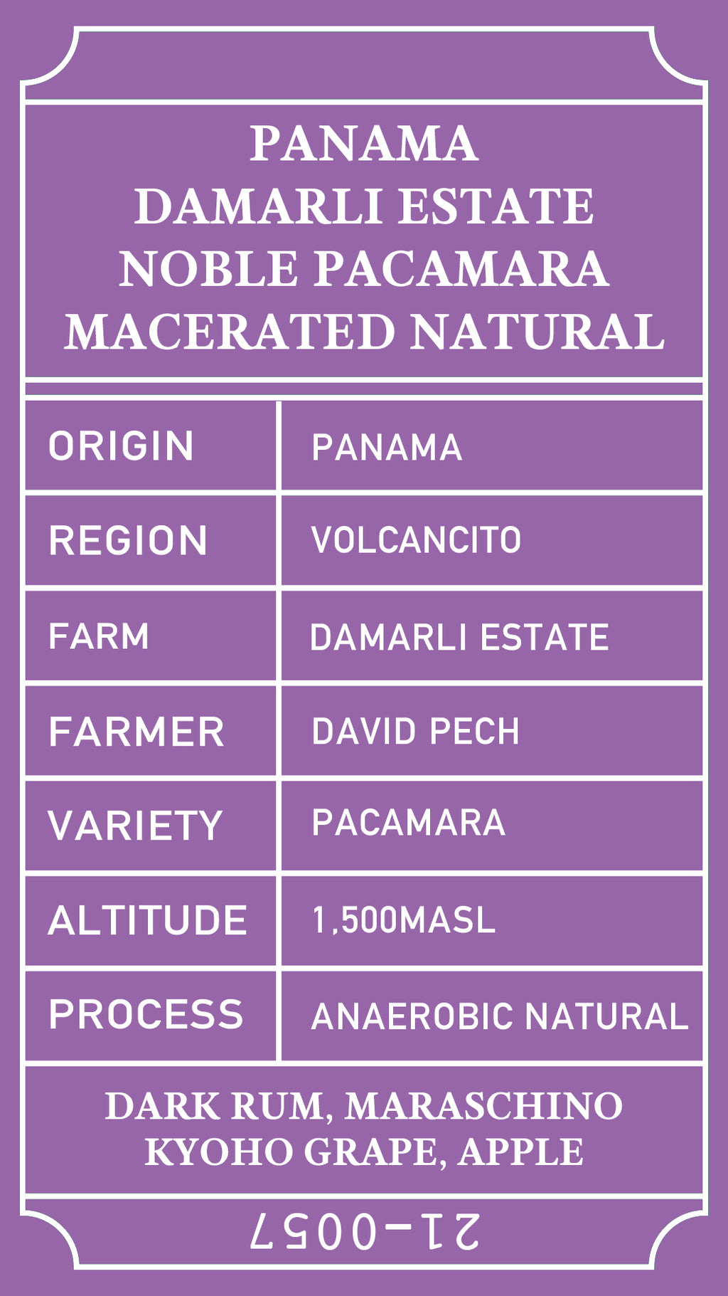 Panama Damarli Estate Noble Pacamara Macerated Fermentation