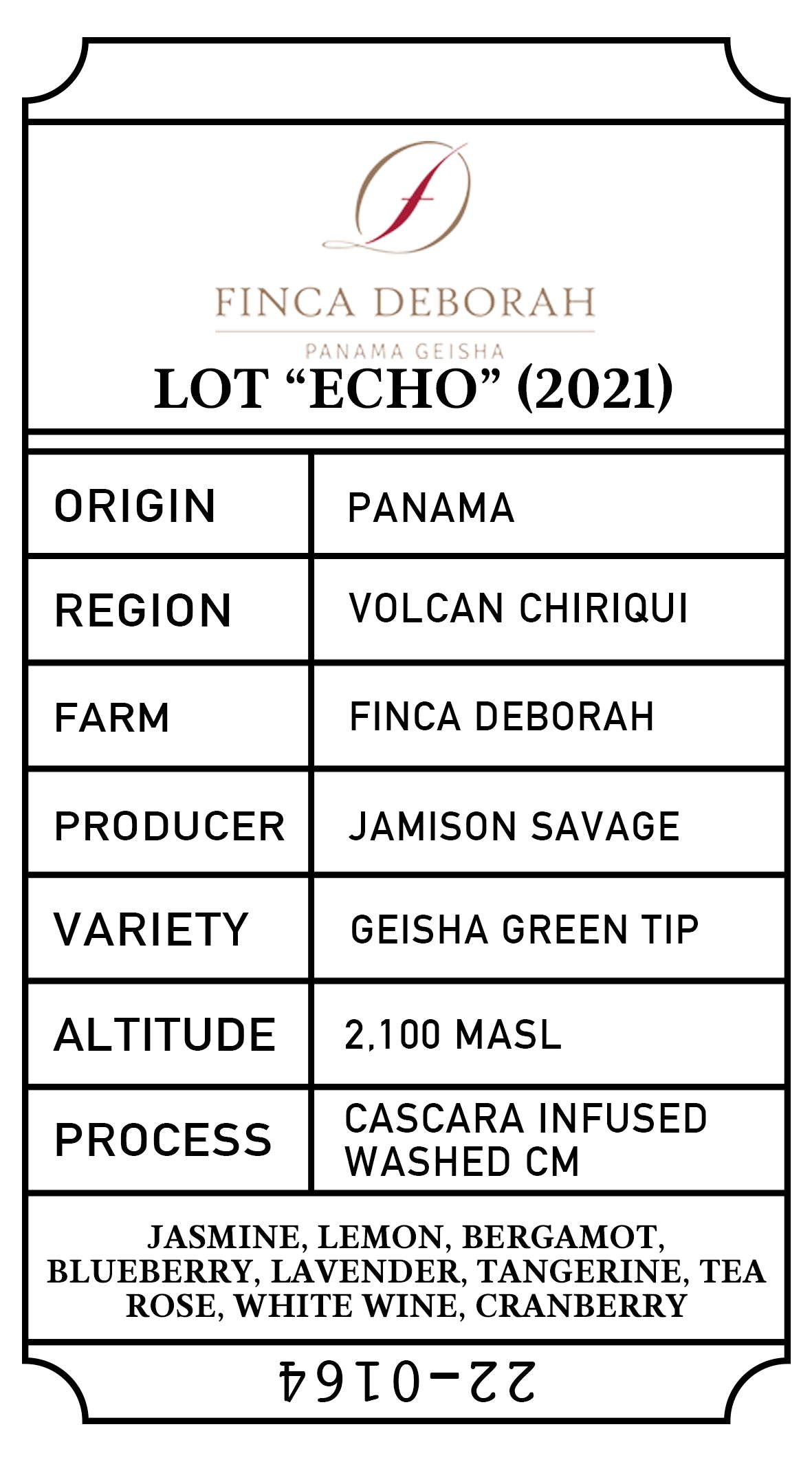 ปานามา Finca Deborah Lot ECHO (ครอบตัดปี 2021)