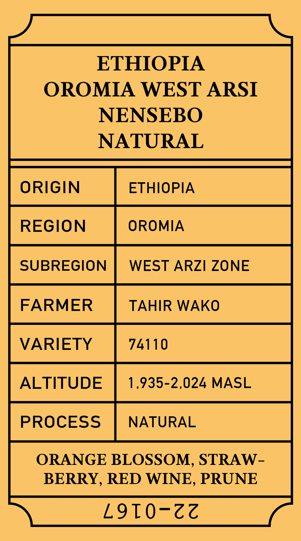 Ethiopia Oromia West Arsi Nensebo G1 Natural