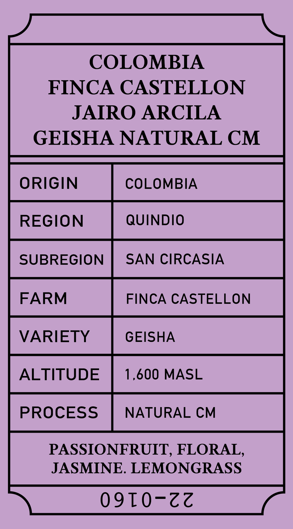 Colombia Finca Castellon Geisha Natural CM