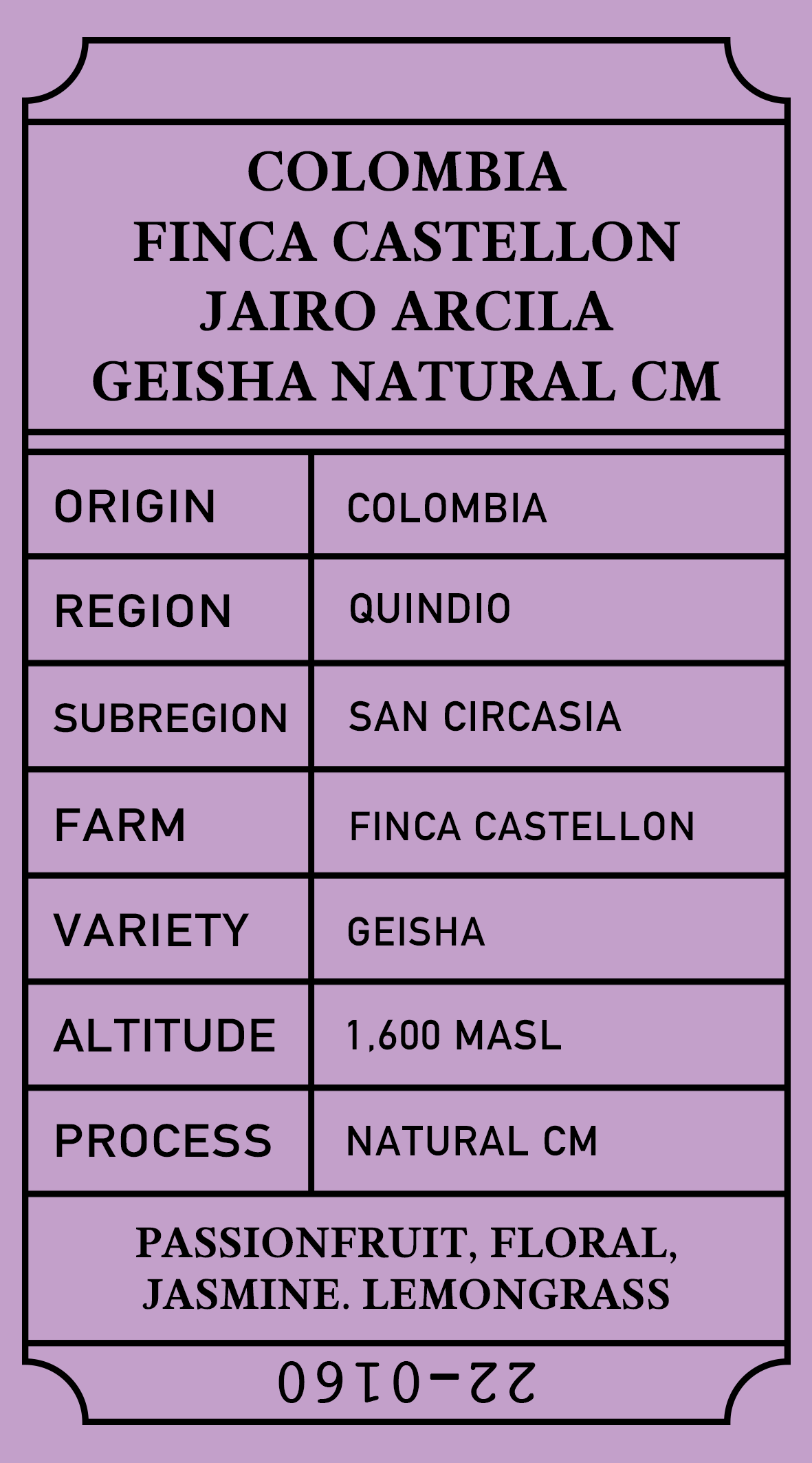 โคลอมเบีย Finca Castellon Geisha Natural CM
