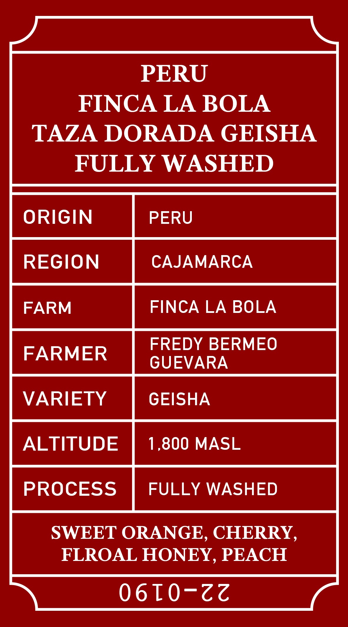 Peru Geisha Finca La Bola Taza Dorada Fully Washed