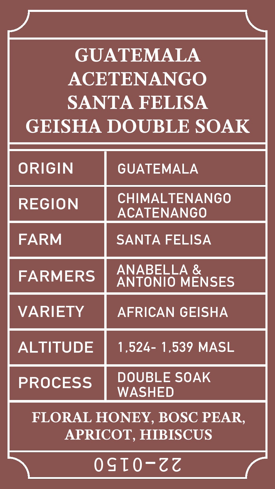 Guatemala Santa Felisa African Geisha Double Soak Washed